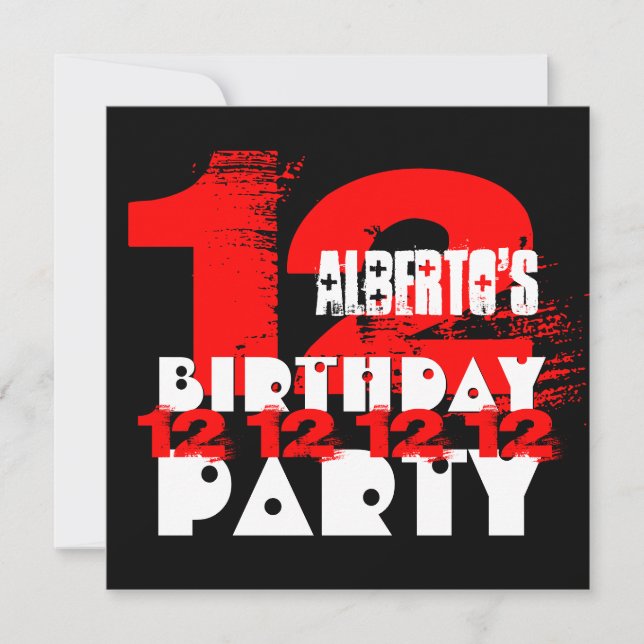 Convite Festa de aniversário PRETA VERMELHA 12 de 12 anos  (Frente)