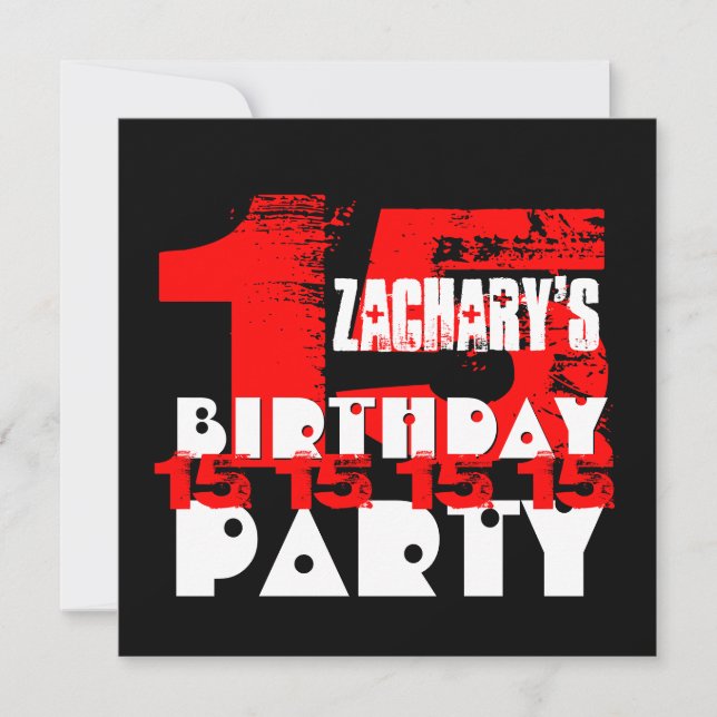 Convite Festa de aniversário PRETA VERMELHA 15 de 15 anos  (Frente)