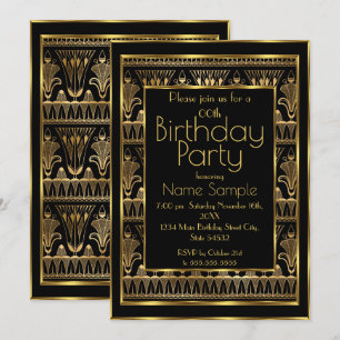 Convite Festa de Aniversário Preto Dourado Art Déco Vintag