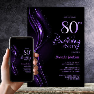 Convite Festa de aniversário preto e 80 roxo