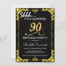 Festa de aniversário preto e 90 Dourado na moda Su