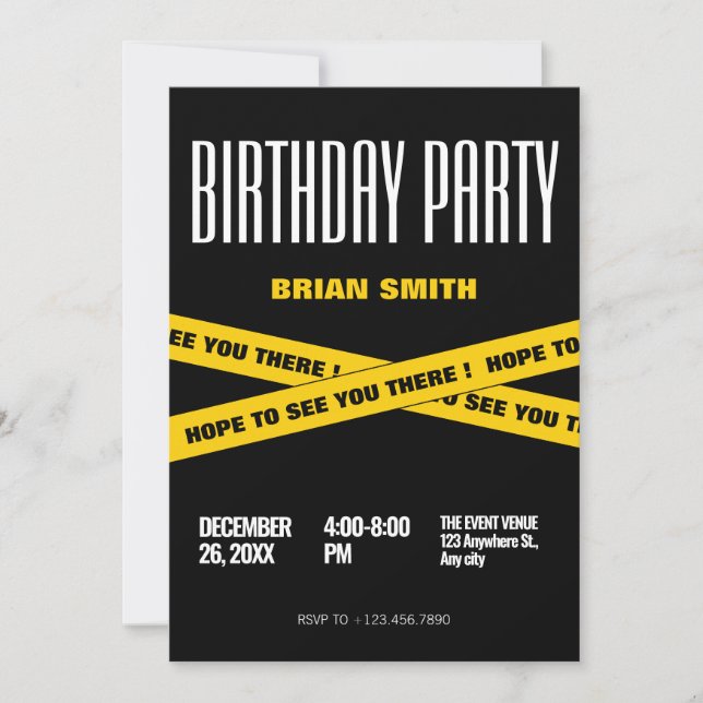 Convite Festa de aniversário preto e amarelo moderno (Frente)