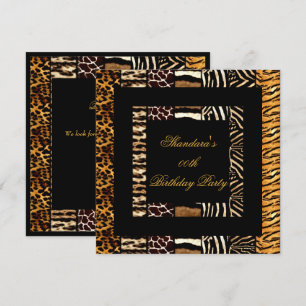 Convite Festa de Aniversário Preto e Dourado com Estampas