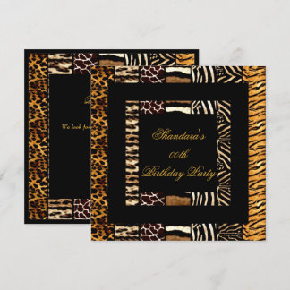 Convite Festa de Aniversário Preto e Dourado com Estampas 