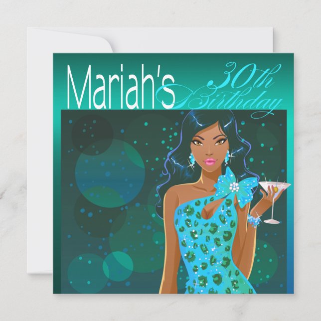 Convite Festa de Aniversário Pretty Lady Cocktail em azul- (Frente)