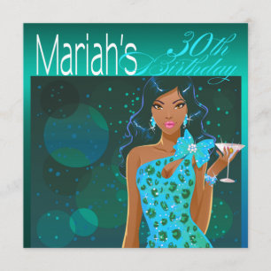 Convite Festa de Aniversário Pretty Lady Cocktail em azul 