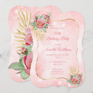 Convite Festa de Aniversário pretty pink floral palma dour