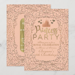 Convite Festa de Aniversário PRINCESA Castelo Dourado Rosa