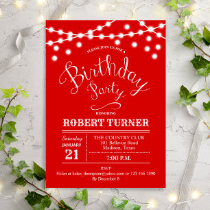 Convite Festa de aniversário - Qualquer Branco Vermelho de
