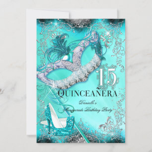 Convite Festa de Aniversário Quinceanera Prata Verde Esmer