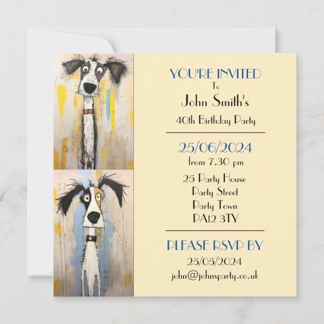 Convite Festa de aniversário Quirky Dog (Frente)