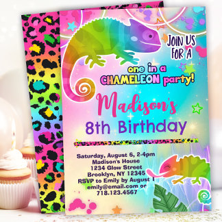 Convite Festa de aniversário Rainbow Chameleon