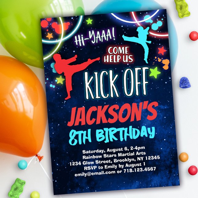 Convite Festa de aniversário Rainbow Karate (Criador carregado)