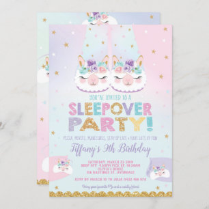 Convite Festa de aniversário Rainbow Llama Sleepover