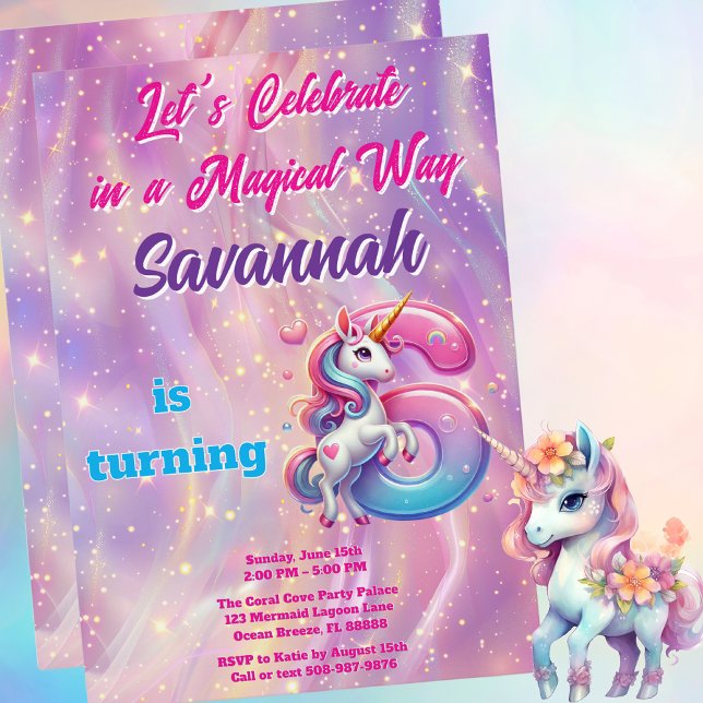 Convite Festa de aniversário Rainbow Unicorn Sparkle 6 (Magical Unicorn Birthday Party Invitation)