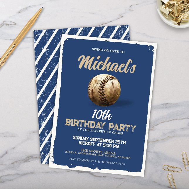 Convite Festa de aniversário Real de Tema Azul de Baseball (Vintage royal blue baseball theme party invitation for boy baseball birthday party invites)