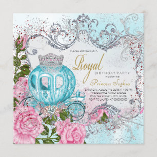 Convite Festa de aniversário Real Rosa e Teal Blue Princes