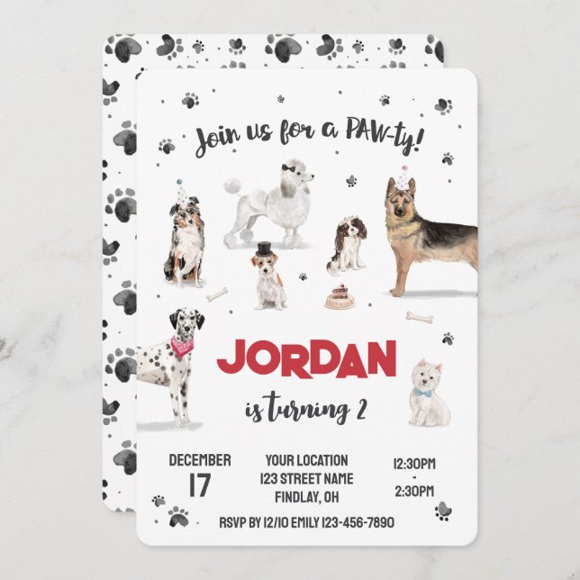 Convite Festa de aniversário Realística de Cães de Água, Q (Frente/Verso)