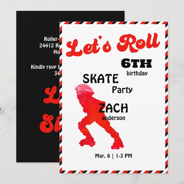 Convite Festa de Aniversário Red & Black Let's Roll (Frente/Verso)