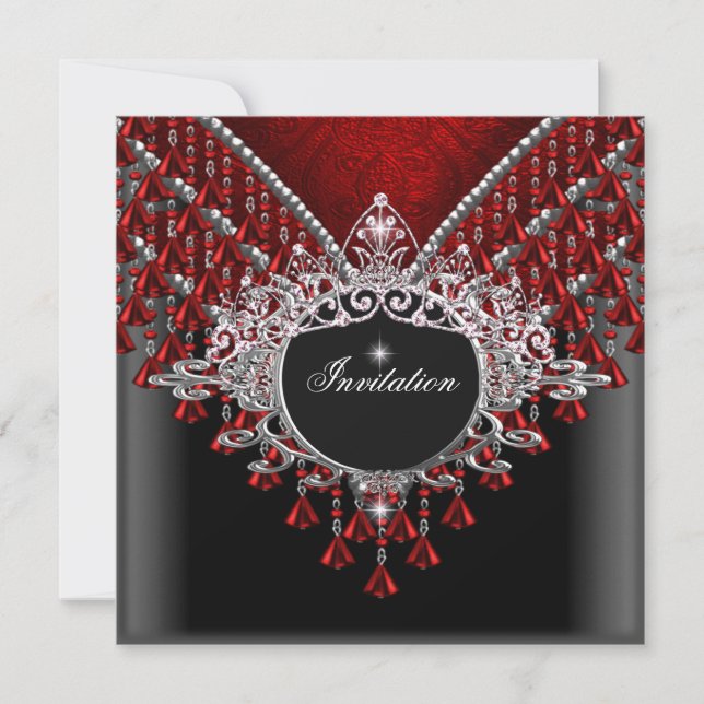 Convite Festa de aniversário Red Black Silver (Frente)