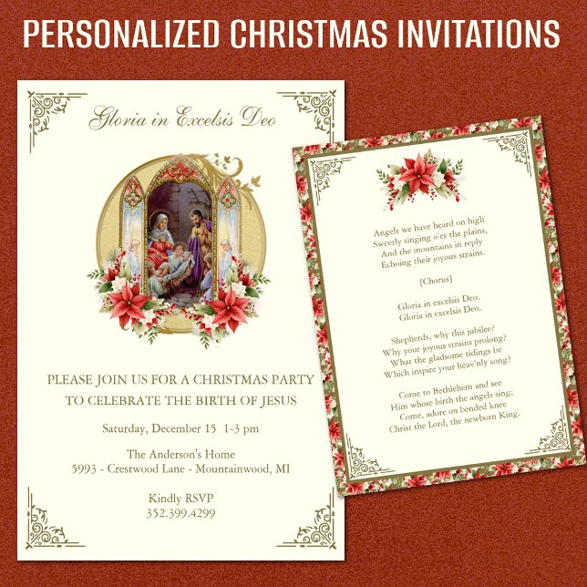 Convite Festa de aniversário Religiosa de Natal para Jesus (Traditional Religious Vintage Christmas Party Invitations Easy to Personalize )