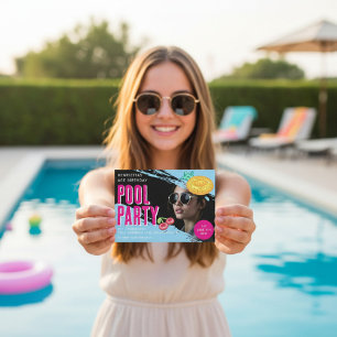 Convite Festa de Aniversário Retro com Piscina Código QR R