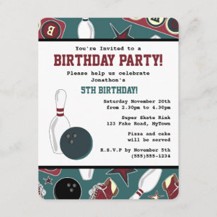 Convite Festa de aniversário retro da boliche