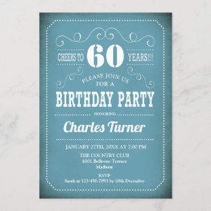 Convite Festa de aniversário retroativa 60ª - Branco Azu