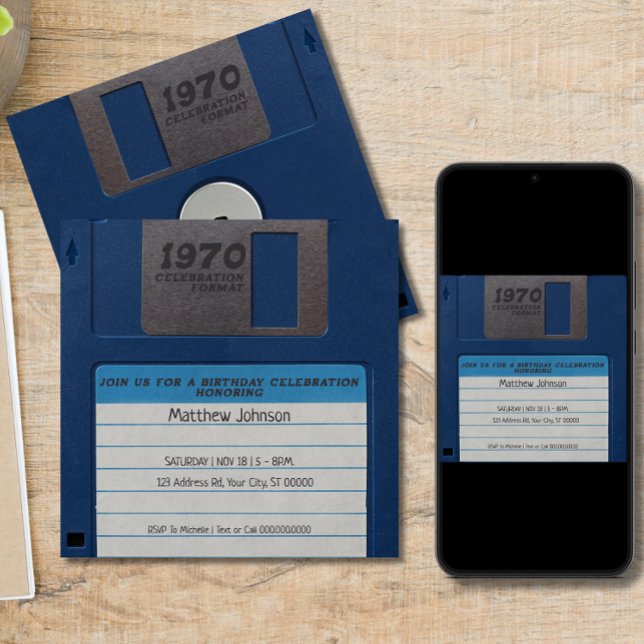 Convite Festa de aniversário retroativa, disquete (Criador carregado)