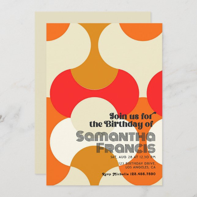 Convite Festa de aniversário Retroativa legal do Groovy (Frente/Verso)