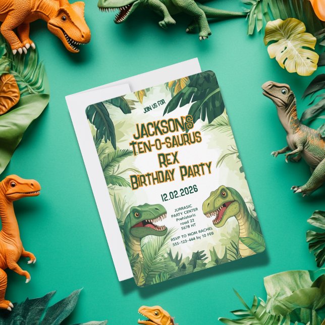 Convite Festa de aniversário Rex Boy Dino, 10-o-saurus (Criador carregado)