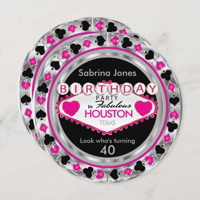 Convite Festa de aniversário rosa 00ª - Cidade e Estado (Frente/Verso)