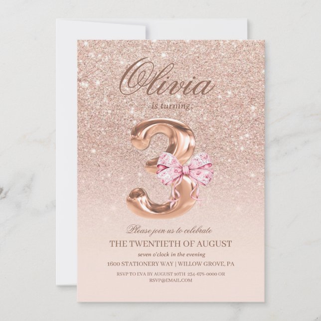 Convite Festa de aniversário Rosa Arco Dourado cor-de-rosa (Frente)