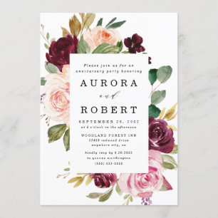 Convite Festa de Aniversário Rosa Bege Dourado Borgonha