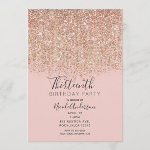 Convite Festa de Aniversário Rosa Bege e Dourado Rose com 