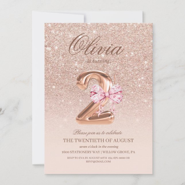 Convite Festa de aniversário Rosa cor-de-rosa do Arco Dour (Frente)