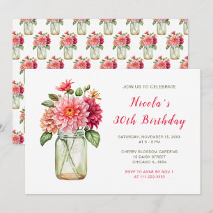 Convite Festa de aniversário Rosa Dahlias Mason Jar