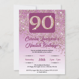 Convite Festa de aniversário Rosa de 90 brilhante Dourada