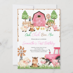 Convite Festa de aniversário Rosa de Animais de Criação