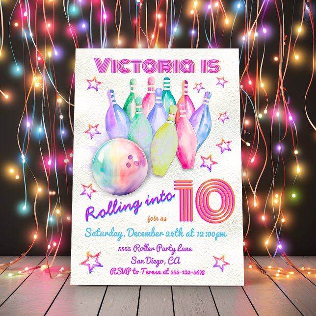 Convite Festa de aniversário rosa de corante feminino (Criador carregado)