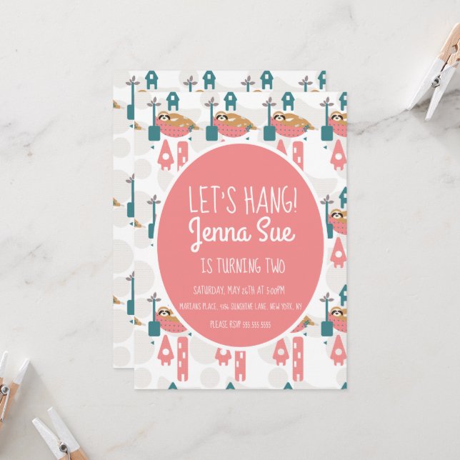 Convite Festa de aniversário rosa de declive de declive cô (Frente/Verso In Situ)