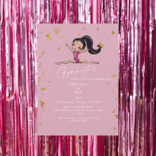 Convite Festa de Aniversário Rosa de Ginástica Tumble & Tw