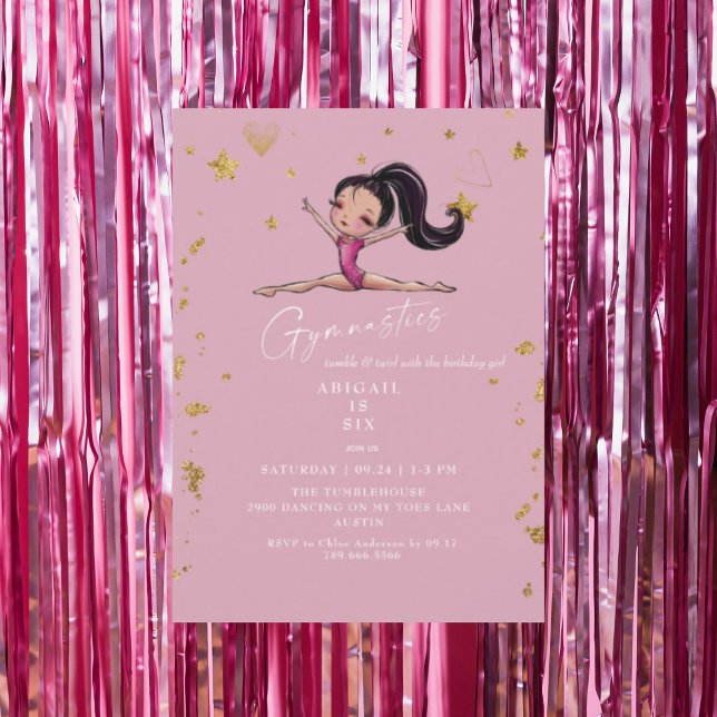 Convite Festa de Aniversário Rosa de Ginástica Tumble & Tw (Criador carregado)