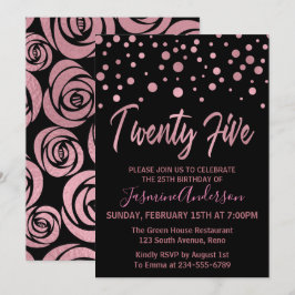 Convite Festa de aniversário Rosa Dourada Faux Foil 25 na 