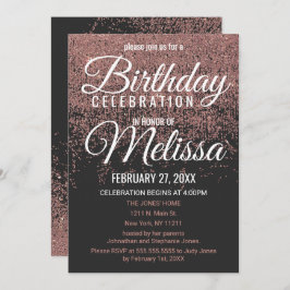 Convite Festa de aniversário rosa Dourada Glitter Sparkles