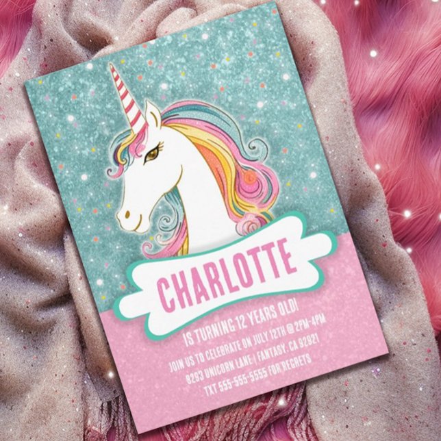 Convite Festa de aniversário Rosa e Azul Unicórnio (Criador carregado)