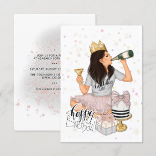 Convite Festa de aniversário Rosa e Dourada