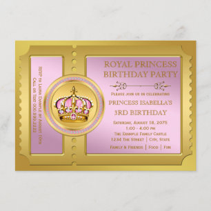 Convite Festa de aniversário rosa e Dourada da Princesa Re