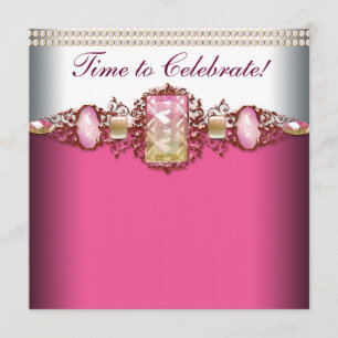 Convite Festa de Aniversário Rosa e Dourado Elegante