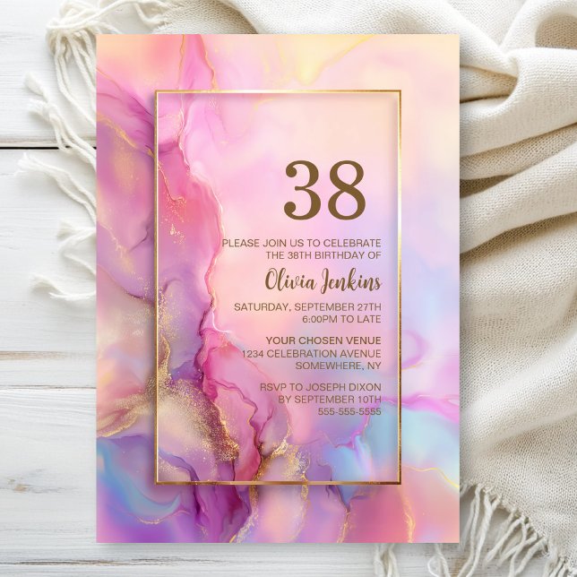Convite Festa de Aniversário Rosa e Dourado para Qualquer  (Criador carregado)